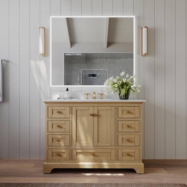 Audrey 48 in. W Bath Vanity in Oak with White Quartz Top