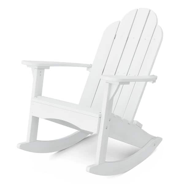 Classic White Rectangle HDPE Plastic Outdoor Rocking Chair