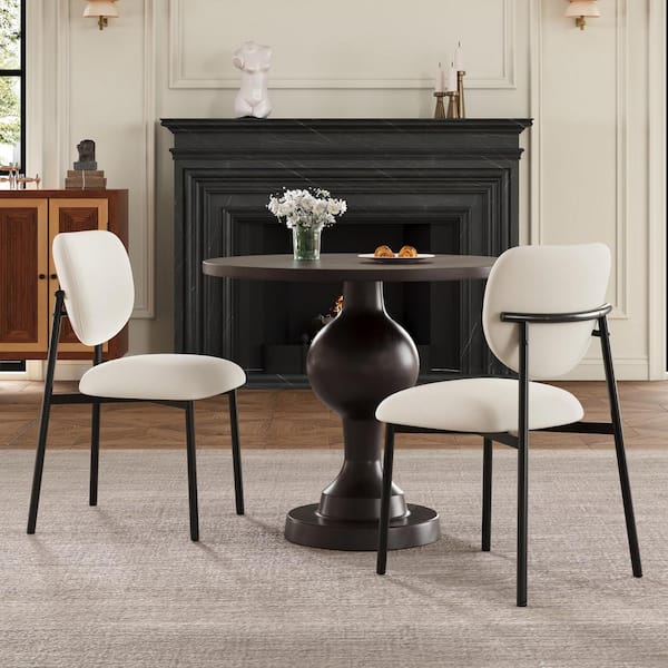 Ombria Upholstered Dining Chairs, Iron Frame, Beige Plus Black, (Set of 2)