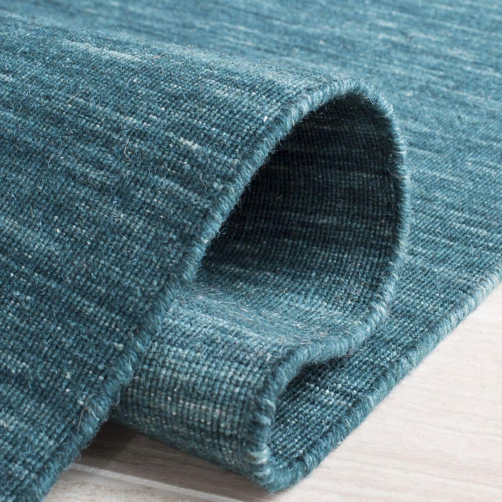 Handmade Dark Green Wool and Cotton Square Area Rug