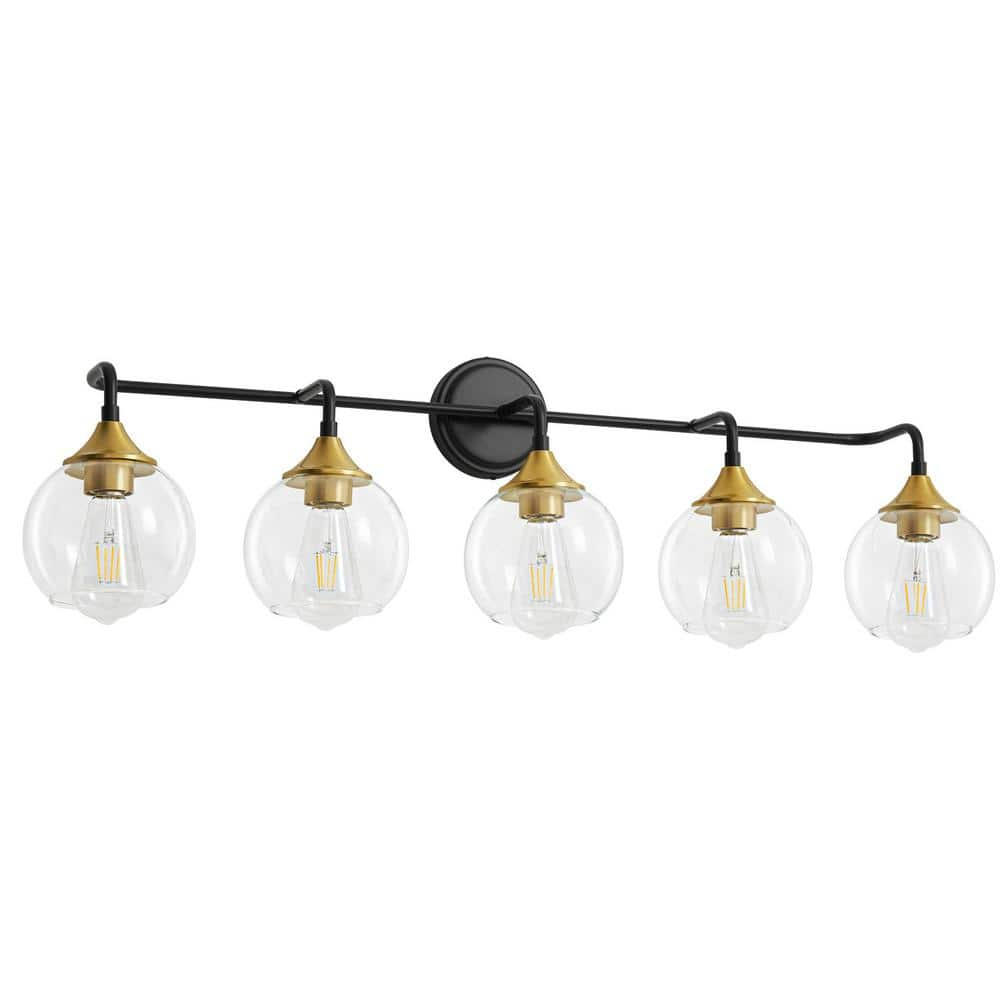 Deyidn 38.9 in. 5-Light Black and Gold Vanity Light with Clear Glass ...