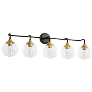 38.9 in. 5-Light Black and Gold Vanity Light with Clear Glass Shade, Perfect for Modern or Vintage Style Bathrooms