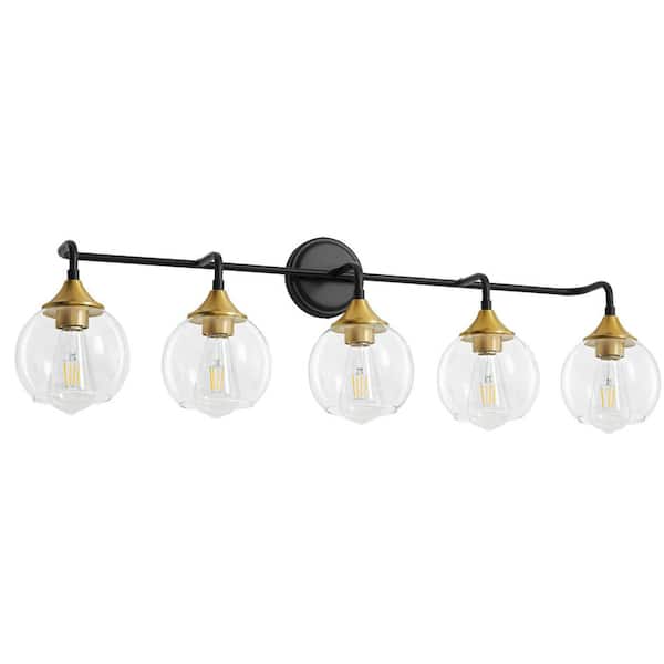 Deyidn 38.9 in. 5-Light Black and Gold Vanity Light with Clear Glass Shade, Perfect for Modern or Vintage Style Bathrooms