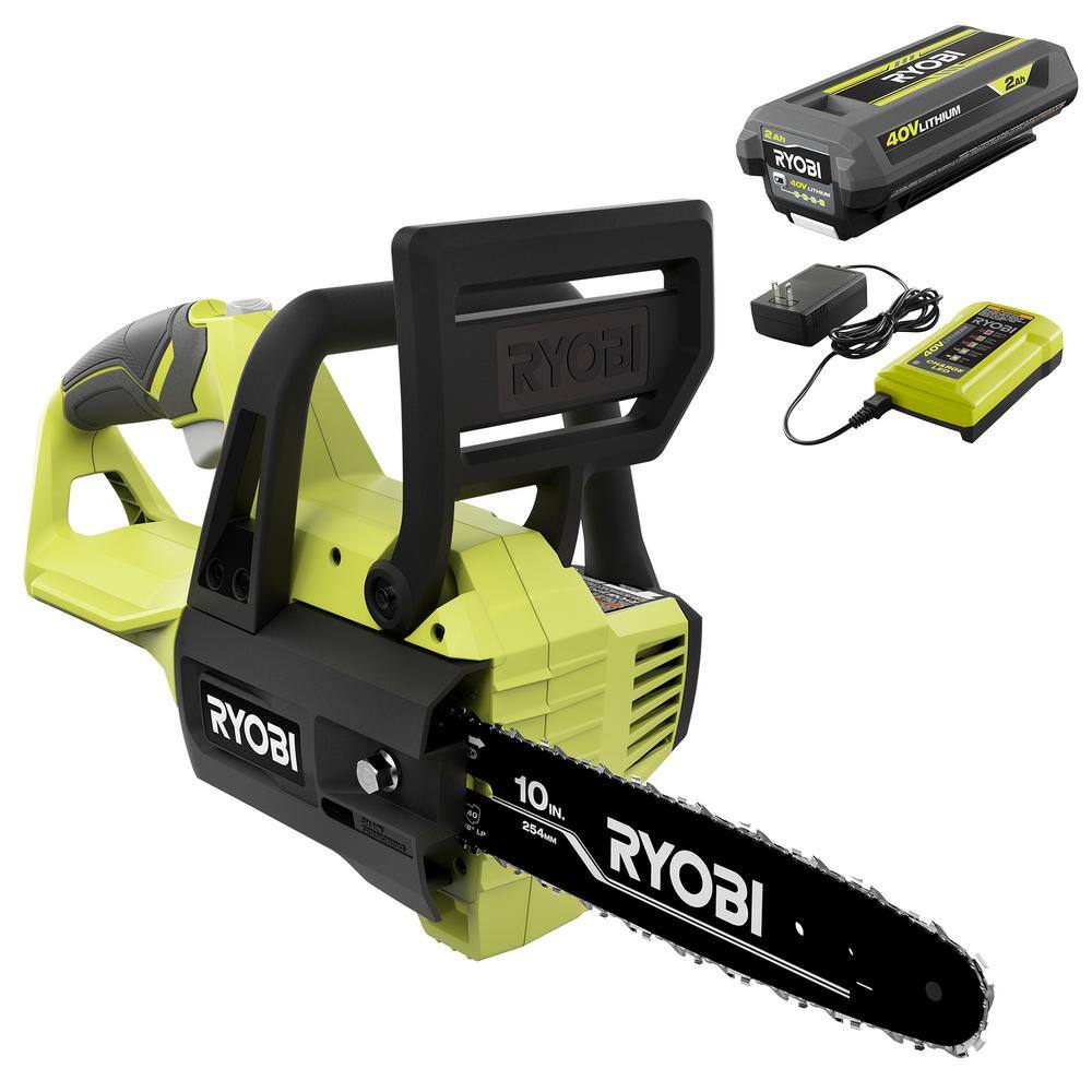 RYOBI 40V 10 In Battery Powered Chainsaw With 2 0 Ah Battery And 