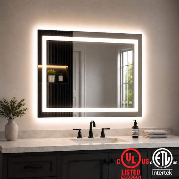 40 in. W x 32 in. H Rectangular Frameless Backlit and Front-Lit LED Light Dimmable Anti-Fog Wall Bathroom Vanity Mirror
