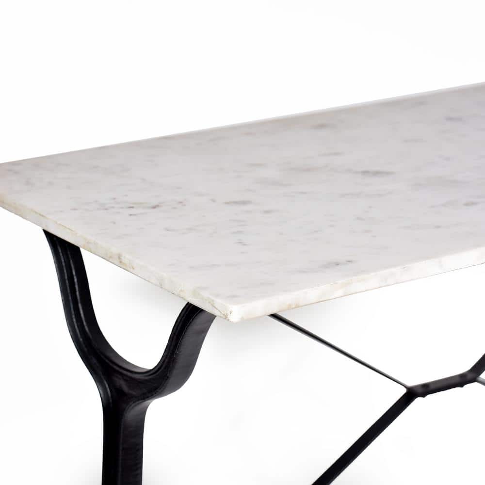 Vera Traditional Black Metal Console Table with White Marble Top