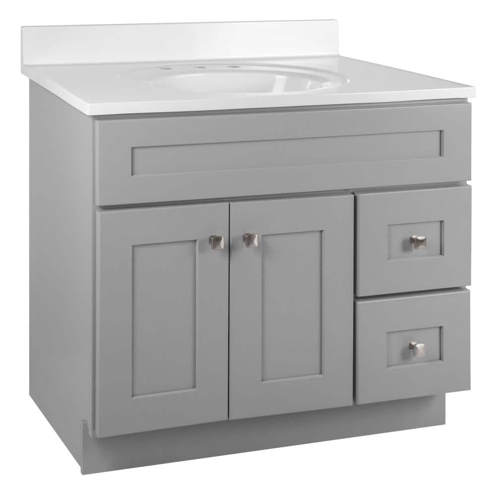 Brookings 37 in. W Bath Vanity Cabinet in Gray with Solid White Cultured Marble Top and Widespread Sink, Assembled price history on PriceWatchPro