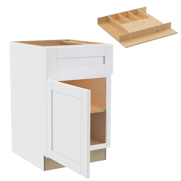 Home Decorators Collection Washington 21 in. W x 24 in. D x 34.5 in. H Vesper White Plywood Shaker Assembled Base Kitchen Cabinet Left CT Tray