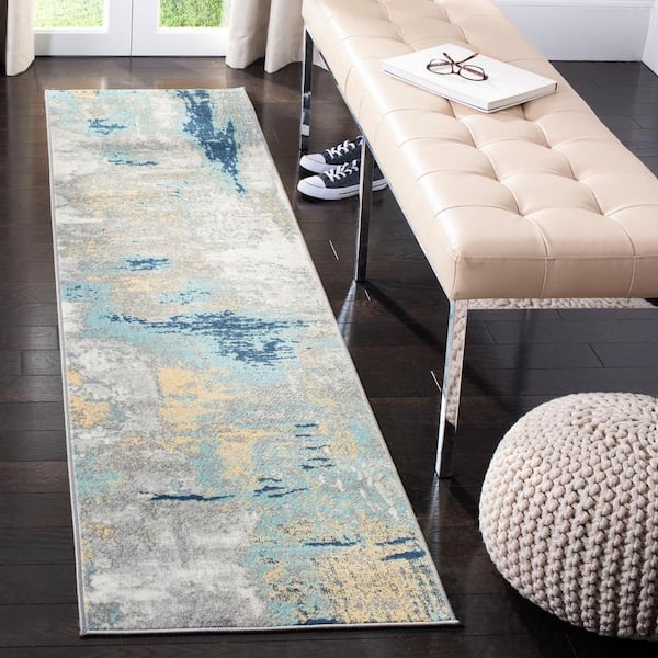 Jasper 2 ft. x 22 ft. Gray/Gold Distressed Abstract Runner Rug