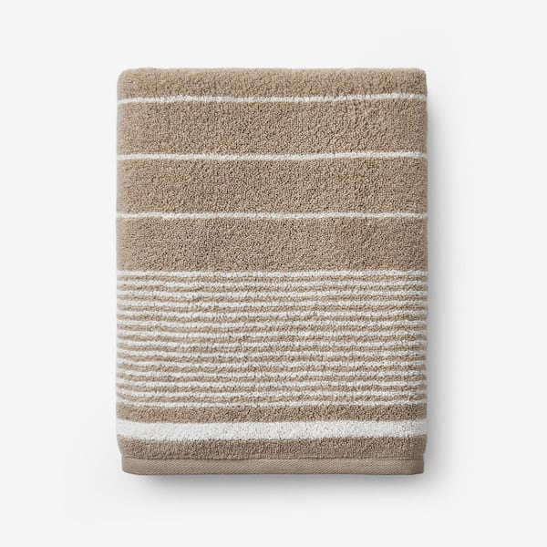 Company Cotton Plush Spa Stripe Mocha Cotton Single Bath Towel