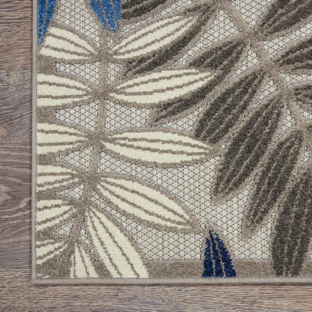 Lively Leaf Design 32" Round Blue/Grey Synthetic Area Rug