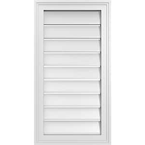 16 in. x 30 in. Vertical Surface Mount PVC Gable Vent: Functional with Brickmould Frame