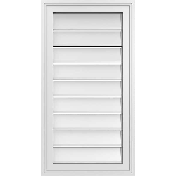 Ekena Millwork 16 in. x 30 in. Vertical Surface Mount PVC Gable Vent: Functional with Brickmould Frame