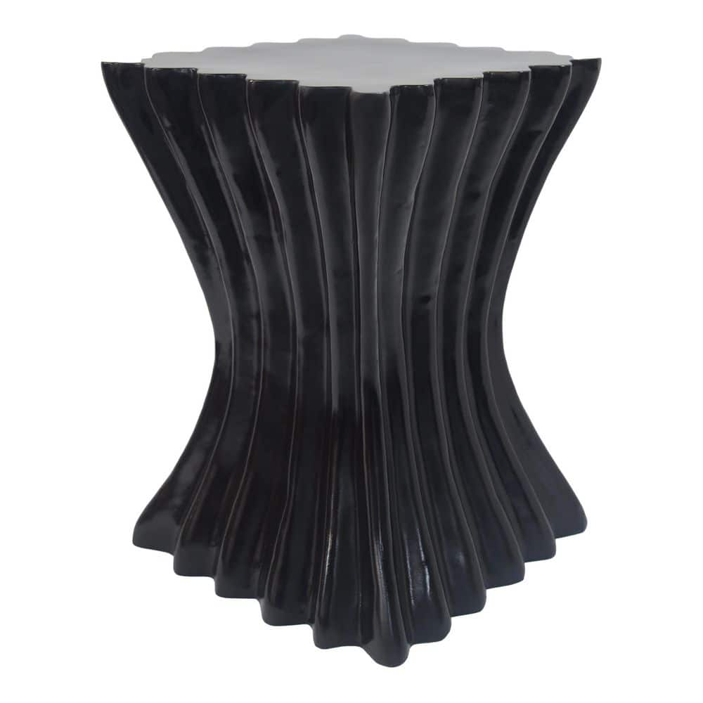 Black Composite Durable Outdoor Side Table with Unique Wave Design