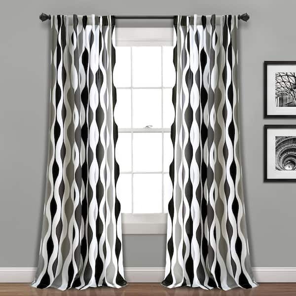 Black/Gray GeoRod Pocket Light Filtering Curtain 52 in. W x 95 in. L (Set of 2)