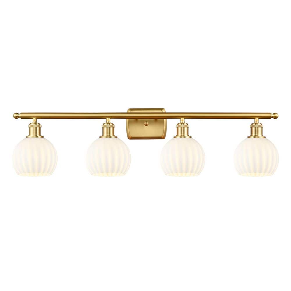 White Venetian 36 in. 4-Light Satin Gold Vanity Light with Glass Shade price history on PriceWatchPro