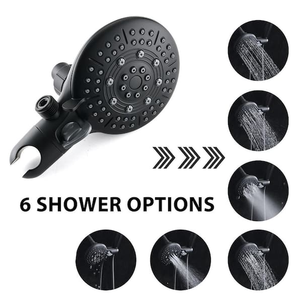 6-Spray Dual Shower Head Wall Mount Fixed and Handheld Shower Head 1.8 GPM in Matte Black