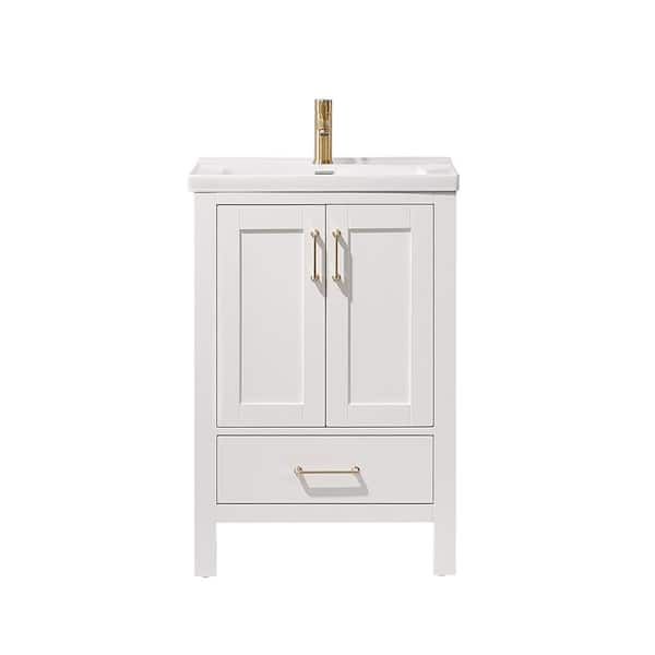 ROSWELL Gela 24 in. Bath Vanity in White with Ceramic Vanity Top in White with White Basin