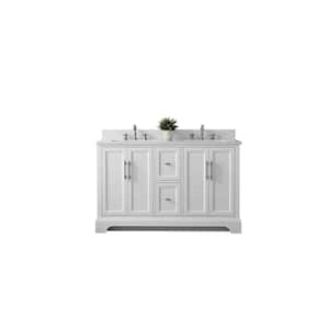 Chambery 54 in. W x 22 in. D x 34.5 in. H Bathroom Vanity in White with White and Grey Quartz Top