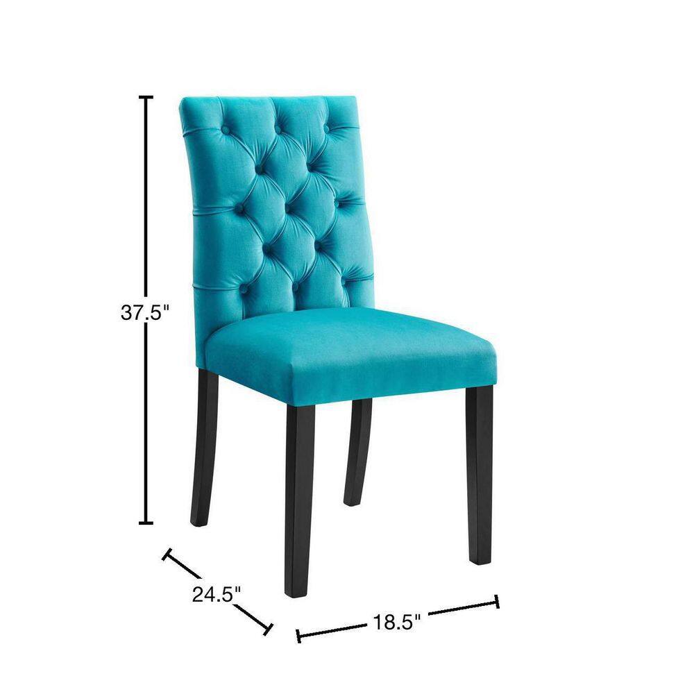 Blue Velvet Upholstered Wood Side Chair, 25" x 19" x 38"