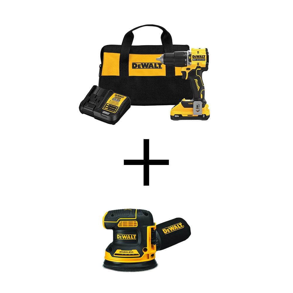 DEWALT Atomic 20-Volt Lithium-Ion Cordless 1/2 in. Compact Hammer Drill & Brushless 5 in. Sander with 3Ah Battery Charger & Bag -  DCD799L1WCW210B
