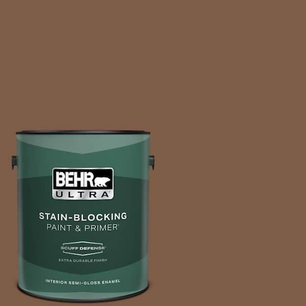 BEHR ULTRA 1 gal. #BXC-65 Outback Brown Extra Durable Semi-Gloss Enamel Interior Paint & Primer