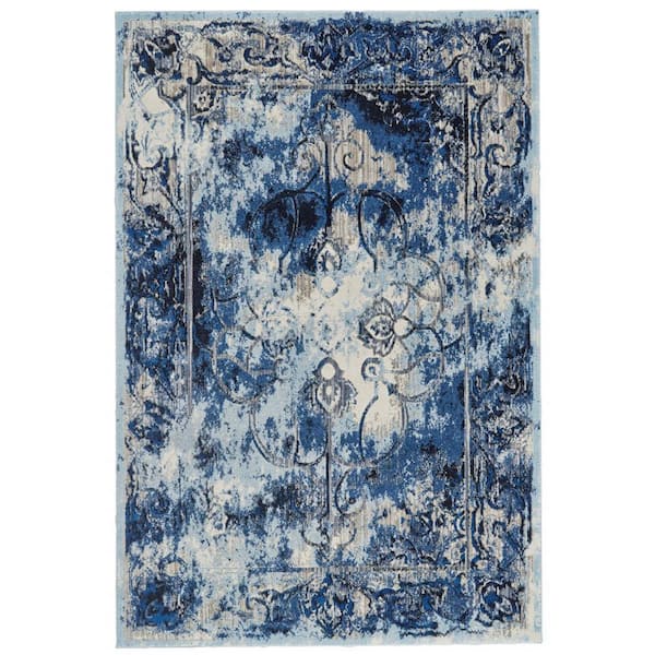 10 ft. x 14 ft. Blue, Ivory Floral Area Rug