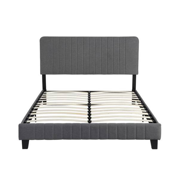 Noble House Bradbury Contemporary Queen-Size Charcoal Gray Fully Upholstered Bed Frame