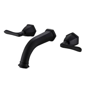 Double Handle Wall Mounted Faucet Bathroom Sink Faucet with Hot/Cold Water Switch in Matte Black