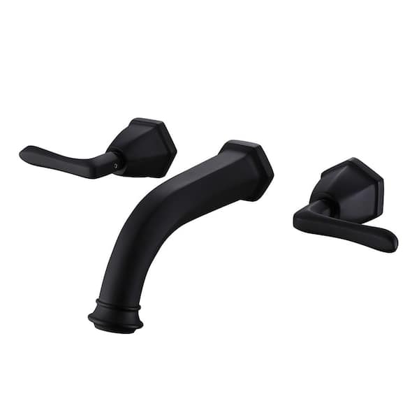Unbranded Double Handle Wall Mounted Faucet Bathroom Sink Faucet with Hot/Cold Water Switch in Matte Black