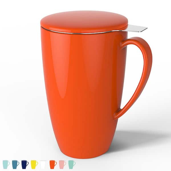 Sweese Porcelain Tea Mug with Infuser and Lid - 15 oz - Orange, Set of 1