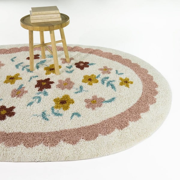 Azalea Pink 6 ft. 7 in. x 9 ft. Oval Kids Flower Area Rug