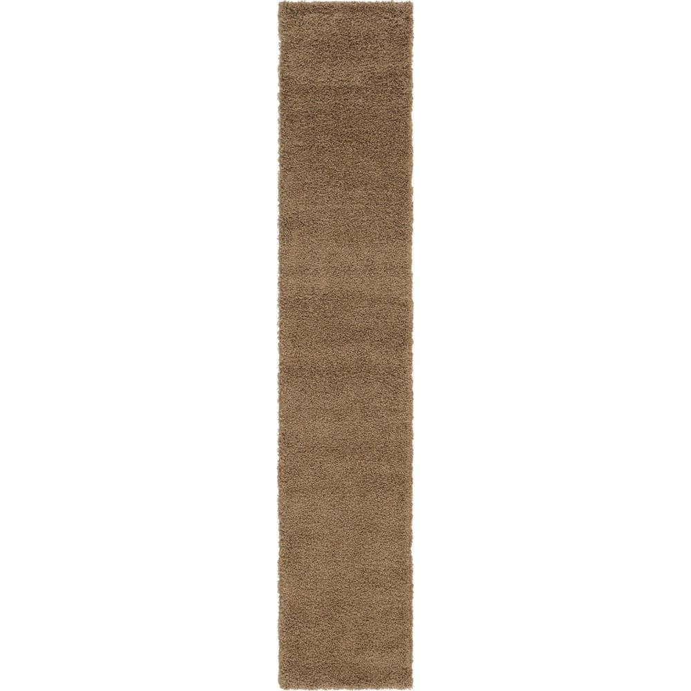 Luxurious Brown Synthetic Shag Runner Rug