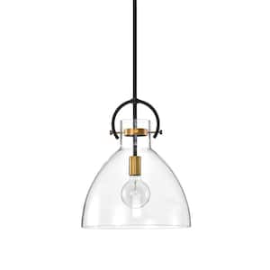 Essence 1-Light Oil Rubbed Bronze and Antique Gold Modern Pendant with Bowl Shaped Clear Glass Shade