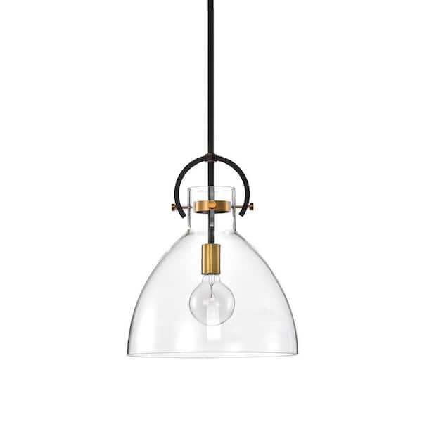 Edvivi Essence 1-Light Oil Rubbed Bronze and Antique Gold Modern Pendant with Bowl Shaped Clear Glass Shade