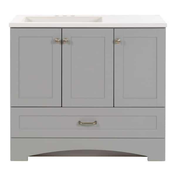 Lancaster 37 in. Single Sink Pearl Gray Bath Vanity with White Cultured Marble Top (Assembled)