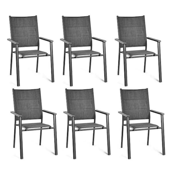 Gymax Stackable Aluminum Patio Dining Chair Armchair with Cotton Padded Seat (6-Pieces)