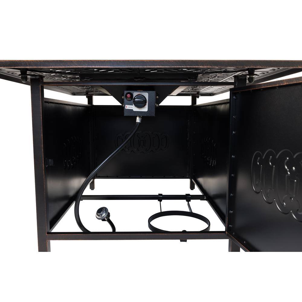 Dynasty Antique Bronze Aluminum Gas Fire Pit Table with Scrollwork Motif