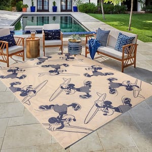 Mickey Mouse Surfing Sand/Navy 5 ft. x 7 ft. Animal Print Indoor/Outdoor Area Rug