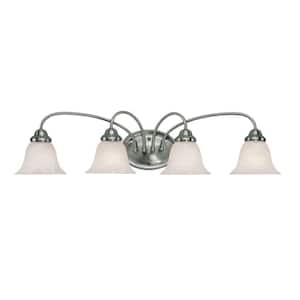 4-Light Satin Nickel Vanity Light with Faux Alabaster Glass