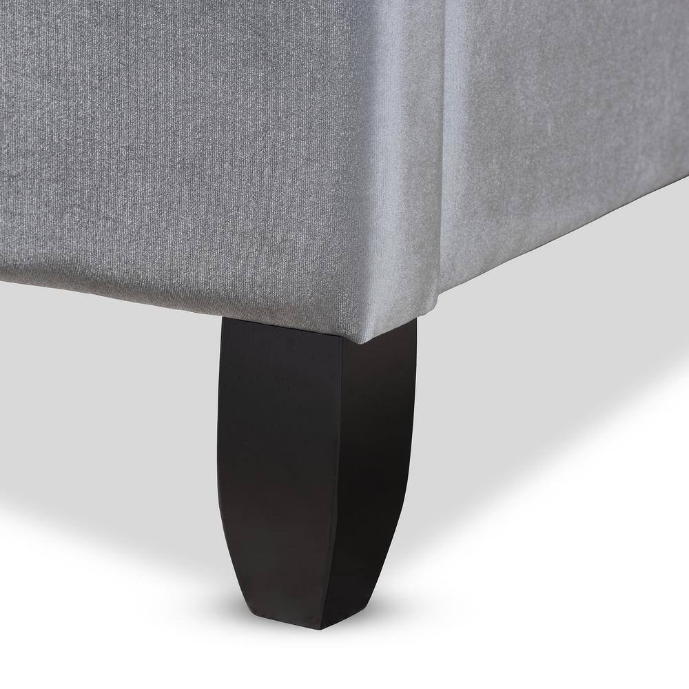 Grey Velvet Queen Bed with Tall Tufted Wingback Headboard