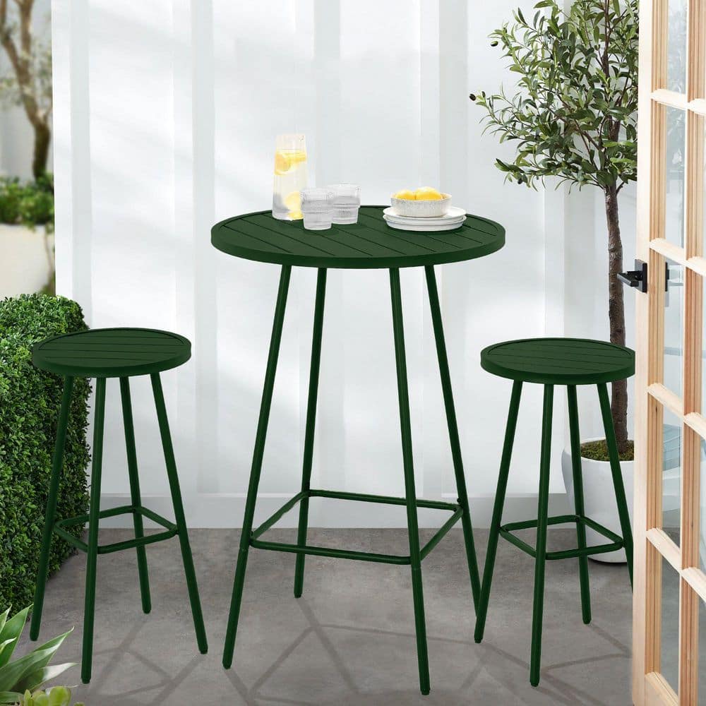 Dark Green 3-Piece Metal Outdoor Bistro Set
