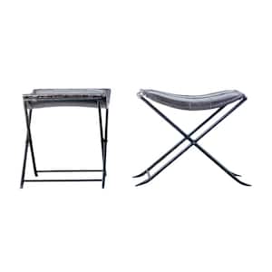 Sonoma 19.75 in. Collapsible Charcoal Leather and Metal Stool