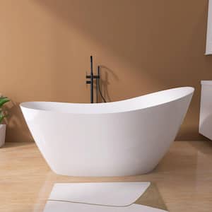 Moray 65 in. x 30 in. Acrylic Flatbottom Freestanding Soaking Non-Whirlpool Bathtub with Pop-up Drain in Glossy White