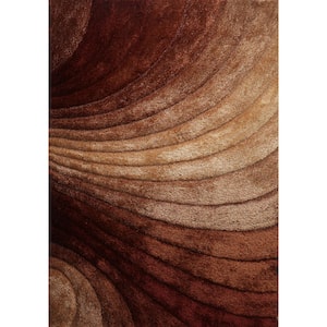 2 Tone Brown Swirl 5 ft. x 7 ft. Solid Polyester Rectangle 3D Shaggy Hand Tufted Area Rug