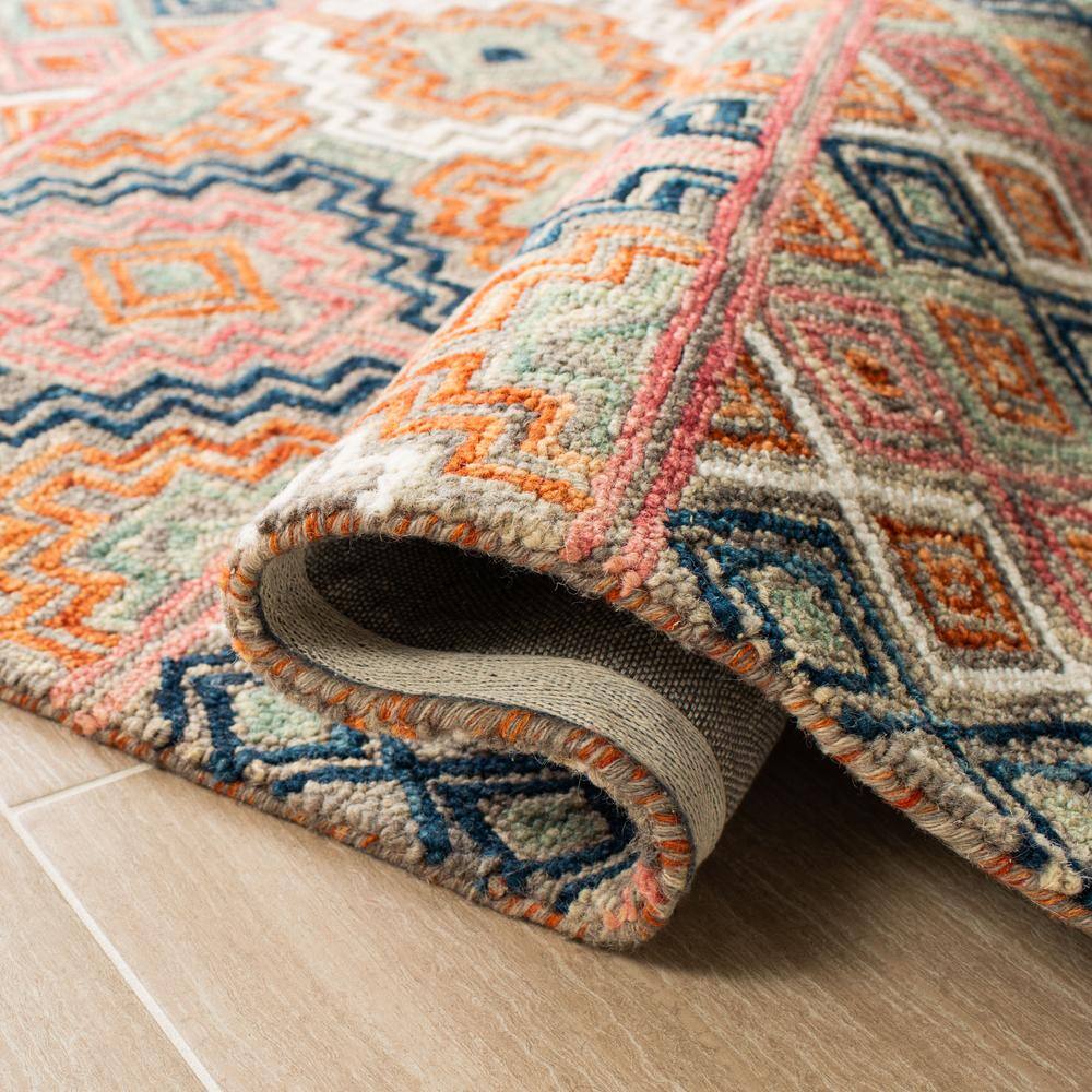 Handmade Blue and Orange Geometric Wool Area Rug