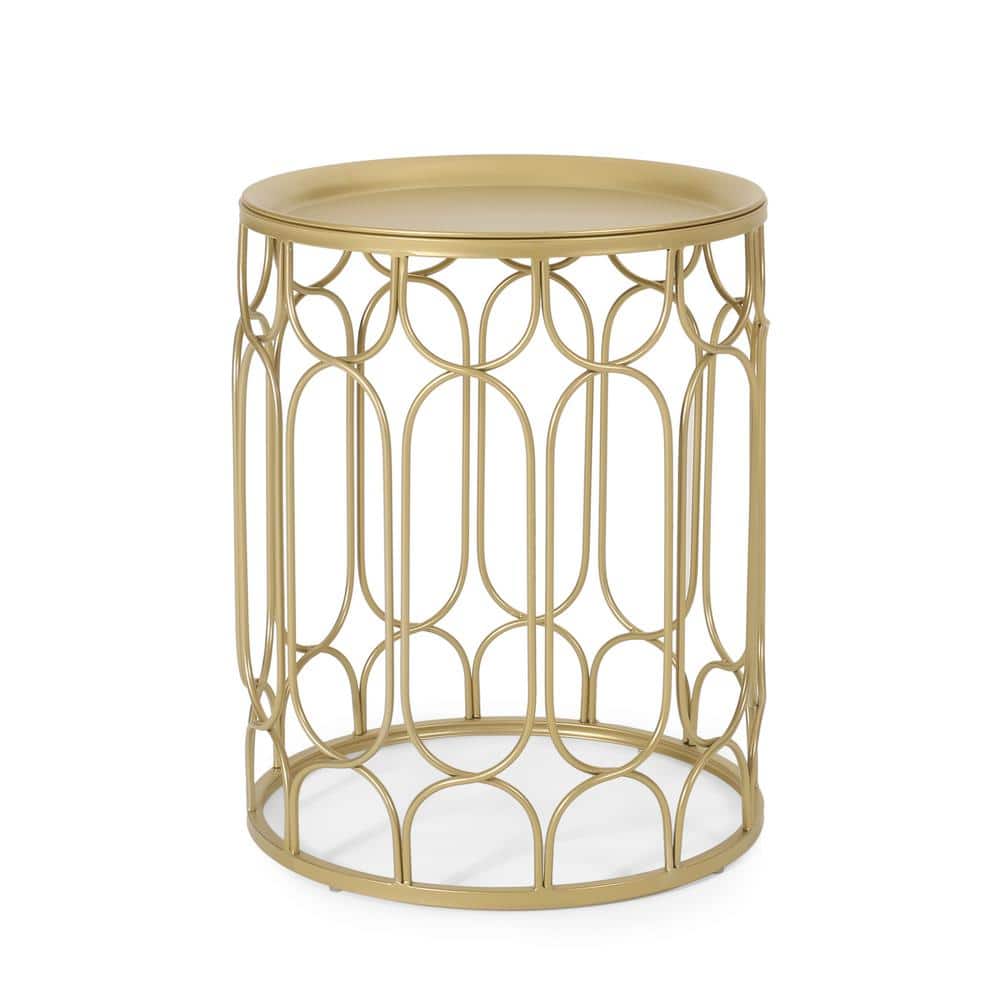 Noble House Petteti 19.75 in. Round Metal Top Champagne Gold End Table