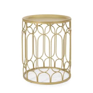 Petteti 19.75 in. Round Metal Top Champagne Gold End Table