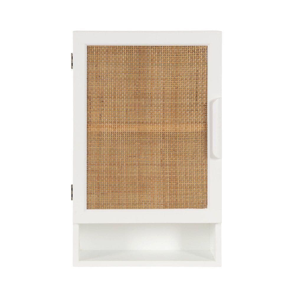 White and Natural Rattan Wall Cabinet with Storage Cubby