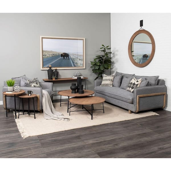 Roy I 84.0 in. Track Arm Fabric Rectangular Sofa with Three Seats in Castlerock Gray Finish